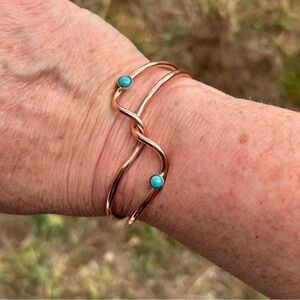 Yolanda Skeets Handmade Double Copper & Turquoise Cuff Bracelet